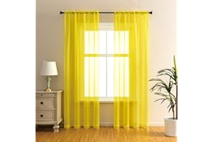 GYROHOME Basic Rod Pocket Sheer Voile Curtain, Sunlight Filtering Protect Privacy Polyester Sheer for Bedroom Patio Door Set of 2Panels, Yellow, 132x213cm
