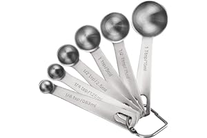 Rena Chris Measuring Spoons, Premium Heavy Duty 18/8 Stainless Steel Measuring Spoons Sets, Tablespoon with Metric and UK Measurements, Set of 6 for Cake Baking Measuring Dry and Liquid Ingredients