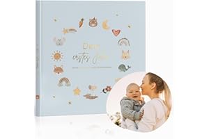 MeinBaby123® Babyalbum Dein erstes Jahr hochwertig vergoldet mit 136 Ausfüllseiten | Geschenk zur Geburt, Babygeschenke, | Babytagebuch zum ausfüllen für Meilensteine im 1. Lebensjahr (blau)