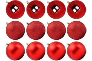 Benjia Weihnachtskugeln Groß Aussen, Dekokugel Wetterfeste Riesen Große Gross XXL Outdoor Draußen Draussen Kunststoff Weihnachtskugel Christbaumkugeln Kugeln Weihnachten (10cm/12STK, Rot)