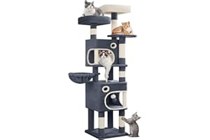 Hzuaneri 159 cm Wysokości Drapak, dla Kota z 8 Punktami Drapania, oraz 7 Poziomami, z Dwoma Ukrytymi Jaskiniami i Trzema Platformami, Widokowymi, Dla Lociąt i Dorosłych Kotów, Ciemnoszary MS15918SG