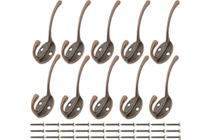 Mokife Gancho Perchero Rustico, 10 Piezas Retro Percheros Ganchos Dobles de Metal para Colgar Abrigos Ropa Batas Toallas Bolsas Sombreros Gorras Llaves Bufandas Tazas, Cobre