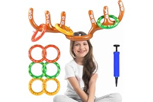 AUIRSHIKY Aufblasbares Rentiergeweih-Spiel,Weihnachten Party Werfen Aufblasbare Rentier,Weihnachten Geweih Hut mit Ringe,Ring Toss Game Spiel Ring Wurfspiel Weihnachten Spiel,Ringwurfspiel Aufblasbare
