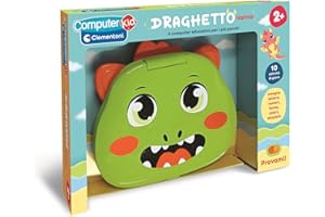 Clementoni - Computer Kid Draghetto Laptop Educativo Bambini 2+ Anni, 10 attività, Gioco Elettronico per Imparare Lettere, Numeri, Forme, Colori e Melodie, Batterie Incluse, Lingua Italiana, 16488