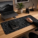 McStorey 90x40 cm Mouse Pad, Beyaz Topografik Kontur Desenli B&uuml;y&uuml;k Mouse Pad, Kaymaz Kau&ccedil;uk Tabanlı, Dikişli Kenarlı 3 mm Kla