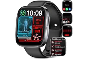 YYKY 2024 Nuevo Reloj Inteligente con Ácido Úrico/Lípidos, 1,72" Smartwatch con Medición de Temperatura Corporal, SOS Función, Reloj de Fitness con 24/7 Presión Arterial, Sueño para Android iOS