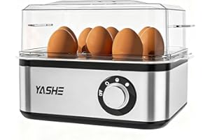 ‎YASHE YASHE Eierkocher, Edelstahl-Elektro-Eierkocher für 8 Eier für weich, mittel und hart gekochte Eier, Eierbecher mit Summer, inklusive Omelettschale und Messbecher, BPA-frei