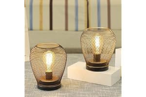JHY DESIGN Zestaw 2 metalowych klatek LED Latarnia Zasilany baterią, bezprzewodowe światło akcentujące z żarówką LED Edsion Style.Great na wesela, imprezy, imprezy na zewnątrz (kształt diamentu)