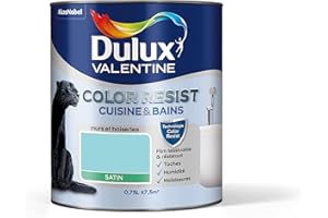 Dulux Valentine Color Resist - Peinture Intérieure Pièces Humides - Pour Murs, Plafonds, Boiseries - Lessivable et Résistante - Couleur : Bleu Indien Satin - 0,75 L - 5262094