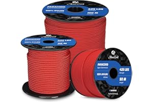 Abma Cord Paracord 3mm 30m Cuerda Paracord 100% Nylon Resistente Tipo II 3 Hebras Cuerda de Paracaídas para Exteriores - MAX. 192 kg - Rojo