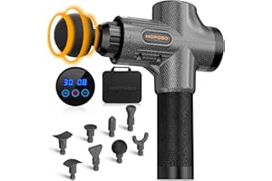 Massage Gun, HOPOSO Muscle Massage Gun Deep Tissue Massager, 4800RPM Professional Electric Handheld Muscle Gun with 8 Massage Heads 30 Speed Levels for Muscle Recovery Body Pain Relief - Carbon