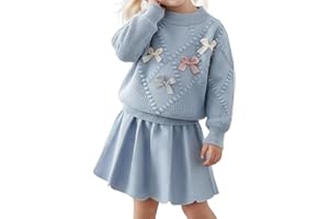 JiAmy Baby Girl Clothes Toddler Long Sleeve Knitted Bowknot Sweater Top Pleated Skirt Outfits Set Fall Winter Casual Dress for Girls 2-6 Years