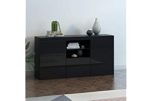 Panana Sideboard Modern Living Room Cupboard Unit Cabinet Furniture With RGB LED Lights LxWxH 53.15x13.39x27.56inch (Black)