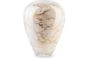 Terroso - Vase - Verre Blanc soufflé à la Bouche - Aspect Luxueux, élégant et stylé - 27 cm de Haut - Aspect marbre - Vase à Fleurs