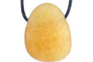 Lebensquelle Plus Pendentif en forme de goutte d'orange - Pendentif percé avec bracelet en cuir - Pendentif en pierre précieuse de qualité supérieure, Pierre précieuse, Calcite d'orange