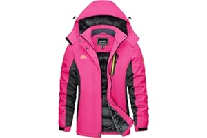 KEFITEVD Damskie Zimowe Kurtki Outdoorowe Wodoodporna Kurtka Narciarska Ciepła Polarowa Wiatrówka z Odpinanym Kapturem