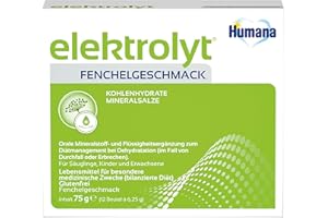 ‎HUMANA Humana elektrolyt, mit Fenchelgeschmack, nach dem 12. Monat, Pulver zum Auflösen bei Durchfall oder Erbrechen, zur oralen Rehydratation, für Kinder & Erwachsene, 75 g