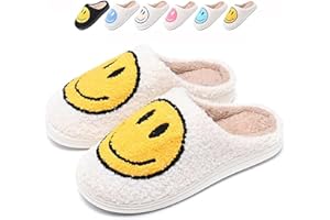 Jugsar Smile Face Slippers for Women Happy Face Slippers Retro Soft Plush Warm Slip-on Slippers, Cozy Indoor Outdoor Slippers