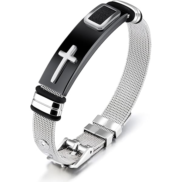 Bracciale Uomo In Pelle Intrecciata Con Croce | Acciaio Inossidabile 316L Nero - 5