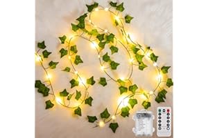 Cozymeow Guirlande Lumineuse 10M 100 LED Lierre Artificiel Alimenté par Pile avec Télécommande, 8 Modes Étanche Guirlande Feuille pour Chambre Murale Balcon Table Lit Intérieur Extérieur Décoration