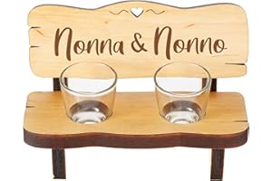 Casa Vivente Panchina per Shot in Legno con 2 Bicchierini in Vetro Inclusi, Incisione per Nonna e Nonno, Accessori Decorativi Casa