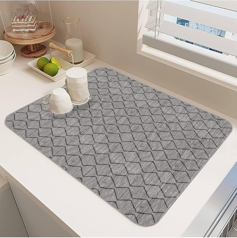 Viva Home Yıkanabilir Bulasik Kurutma Mati Kurulama Bezi Kurutma Örtüsü Tezgah Üstü Bulaşıklık 40X50 Cm, Gri-1