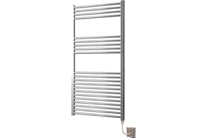Greened House Chrome Straight Electric Heated Towel Rail 600mm wide x 1200 High Flat Bathroom Towel Radiator