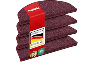 Floordirekt 15 x tappetini per gradini interni per scale, tappeto per scale, tappeto autoadesivo, per gradini, protezione scale, tappeto per gradini (Londra, rosso vinaccia, 65 x 23 cm, semicircolare)