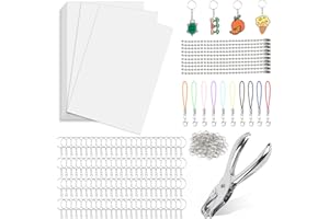VMUTGA 246 Piezas Plastico Magico Kit, 25 Papel Plástico Termocontraíble Transparente Shrink Plastic Encogible Papel Retráctil con Perforador Llaveros Accesorios para Niños Manualidades Creativas