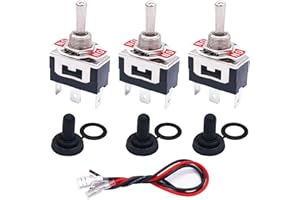 Taiss/3 Pezzi Interruttore a Levetta Universale SPDT ON/Off/ON 3 Posizioni 3 Pin Interruttore a Bilanciere 16A 250V AC con Cappuccio impermeabile + cavi terminali da 6,3 mm TEN-1122MX-B103