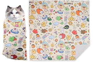 ROUCERLIN Couverture anti-évasion pour chat de 69,8 x 69,8 cm pour couper les ongles, lange burrito pour chaton, couverture adhésive en tissu de retenue pour apaiser la coupe (moins de 5 kg)