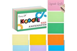 ‎KOOGEL Koogel Linierte Karteikarte, 180 Blätter Lernkarten A6 Karteikarten 9 Farben für Unterwegs Vokabel Lernen Büro Schule Präsentation (15cm x 10cm)