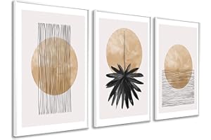 DekoArte - Cuadros decoracion salon modernos PLAYA MINIMALISTA 50x70 cm x3 piezas - Cuadros con marco blanco incluido