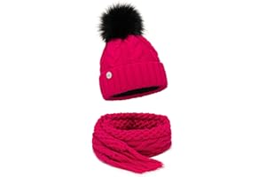 ELIMELI® Winter Mütze Damenmütze mit Fell-Bommel Fleece Innenfutter gefüttert - warme Damen Bommelmütze Strickmütze - Wintermütze mit Kunstfell Bommel - Slouch Strick Beanie Made in EU