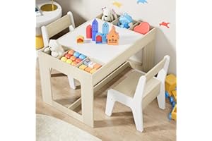 Clevich Kids Wooden Table and 2 Chairs Set with Storage Space and Reversible Tabletop, Kids Activity Table for Eating, Crafting and Playing, Toddler's Desk for Children's Room, School, Daycare