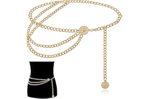JORMFTTE Multi Layer Metal Waist Belt, Adjustable Chain Belt, Fashion Bling Gold Belt, Metal Link Body Belly Waist Chain, for Jeans Trousers Dresses Women Girls Clothing Jewelry