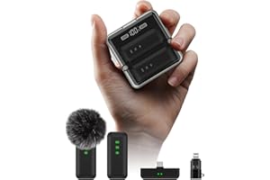 IVANKY 2Pcs Mini Micrófono Lavalier inalámbrico para iPhone/Android/PC/Laptop con Lighting/USB-C/Conector, Modo de supresión de Ruido, 34H para grabaciones de vídeo, Youtube, Vlog, TikTok