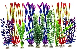 LYNKO Artificial Aquatic Plants - Large Aquarium Plants Plastic Fish Tank Decorations - Vivid Simulation Plant Creature Aquarium Landscape - Home Decor Plastic Assorted Color - 10Pcs