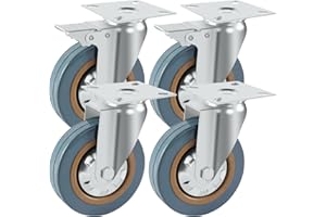Holdfiturn 4Pcs Castor Wheels 100mm Rubber Swivel Castor Wheels 600kg Heavy Duty Trolley Furniture Caster with Brakes (4)