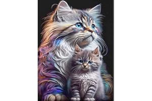 CEOVR 5D Diamond Painting Kit Complet Chat et Chaton,Ronde Diamond,DIY Diamand Painting Images Animaux Mignon,Diamant Peinture Adultes,Cristal Débutant Art Set pour Décoration Murale Maison,30x40 cm