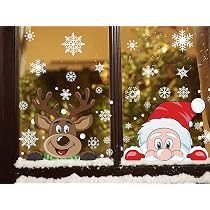 MSQ Weihnachts Fensteraufkleber Set – 4 Blätter, Schneemann, Weihnachtsmann, Rentier, PVC, Wiederverwendbar