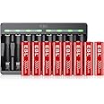 EBL Pack of 8 1.5V 3000mWh AA Rechargeable Lithium-ion Battery & 8 Slots Lithium-ion Battery Charger for Rechargeable AA and AAA Lithium Batteries