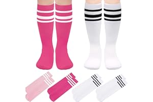 BISOUSOX 4 Pairs Football Socks for Kids Boys Athletic Socks Toddler Striped Knee-High Socks Boys Girls School Socks Cotton Children's Running Training Socks Breathable Gift for Girls Unisex