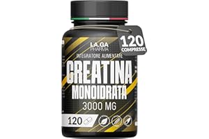 LA.GA Creatina Monoidrata 120 Compresse da 3000mg di Creatin Pura per dose. Creatine Monohydrate per Massa Muscolare e Boost Energetico. Creatina Pre e Post Workout. Creatina Made in Italy, 100% Vegan
