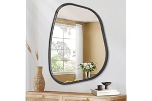 HLFMVWE Schwarzer Asymmetrischer Spiegel Großer 50 x 40 cm Unregelmäßiger Ovaler Wandspiegel Moderner Holzrahmen Wand befestigter Spiegel Dekorativ für Wohnzimmer Schlafzimmer Badezimmer