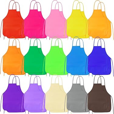 XLSXEXCL Confezione da 2 grembiuli da cucina per bambini, a righe, con 2 tasche, graziosi grembiuli regolabili per cucinare, Blu, Grigio, 45 x 50 cm/ 17.71 x 19.68 inches