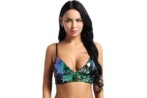 CHICTRY Womens Fashion Dazzling Glittery Sequins Wirefree Removable Pad Bra Top for Music Festival