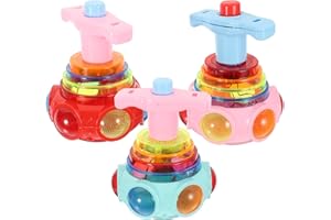 SAFIGLE Lot de 3 toupies musicales LED - Jouet gyroscope lumineux et rotatif pour enfants - Parfait pour Halloween et les fêtes - Couleurs et styles aléatoires