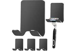 FRIEDWOHL 4 Stück Rasierer Halterung Dusche, Selbstklebend Haken Schwarz Rasierhalter, Edelstahl Rasierer Halter, Handtuchhaken ohne bohren,Wasserdicht Selbstklebende Rasiererhalte,für Tür Wand Badezimmer,Küche