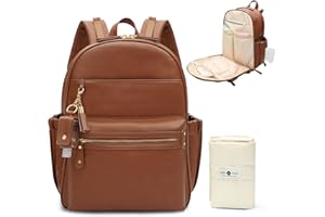 miss fong Sac à Dos à Langer, Sac à Dos Bébé, Sacs à Langer, Sac a Dos a Langer pour Bebe de Voyage avec Bouteille de voyage, Sangles de Poussette et Matelas à Langer Pliable-Marron